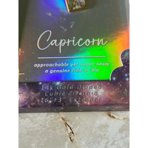 Capricorn Zodiac Necklace 14K Gold Dipped Cubic Zirconia 16" +3" Extender - Picture 3 of 3